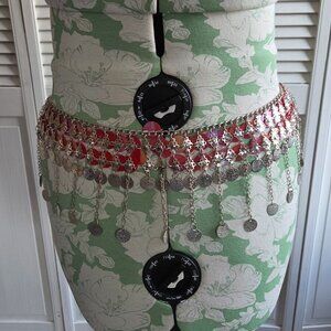Red and Silver Coin Belt for Belly Dancing, or Beachwear Coverup!